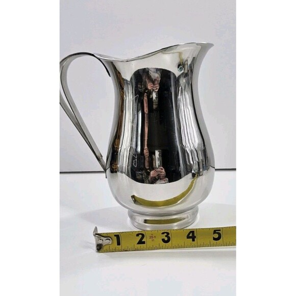 Vintage Silver Plate 8" Water Pitcher Made In India MCM Mid Century Modern - Picture 6 of 7